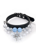 SoulBond Elegant Princess Crystal Pet Collar with a black strap, blue and clear beads and a silver-tone starburst charm