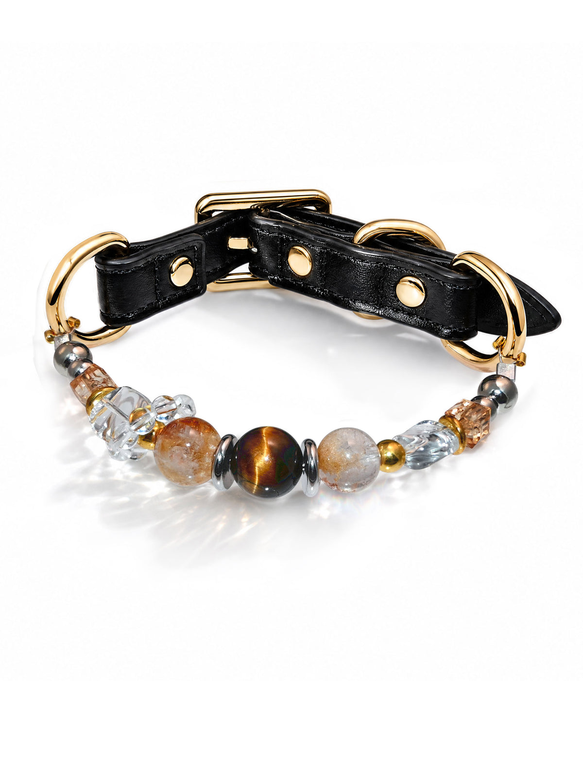 SoulBond Vintage Beaded Crystal Pet Collar with a black strap, brown and clear beads and gold-tone hardware
