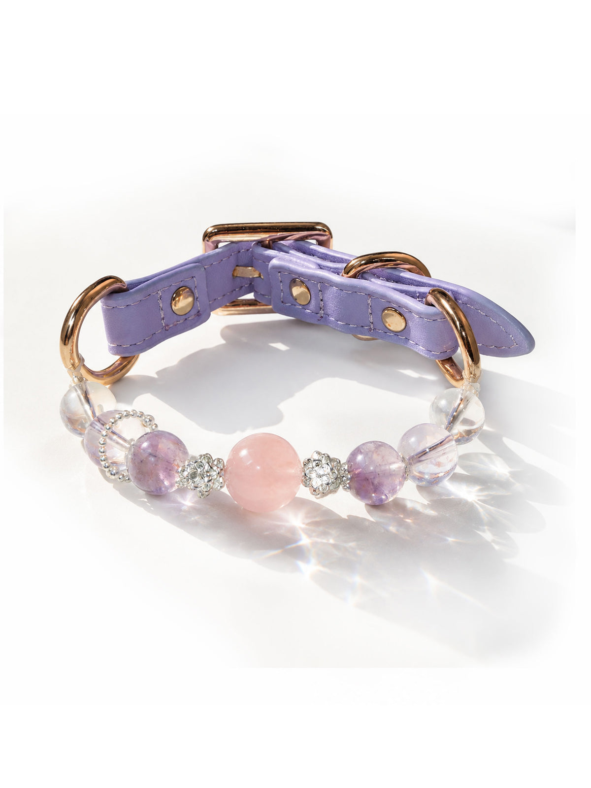 SoulBond Princess Crystal Cat Collar with a lavender strap, pink and purple beads and gold-tone hardware