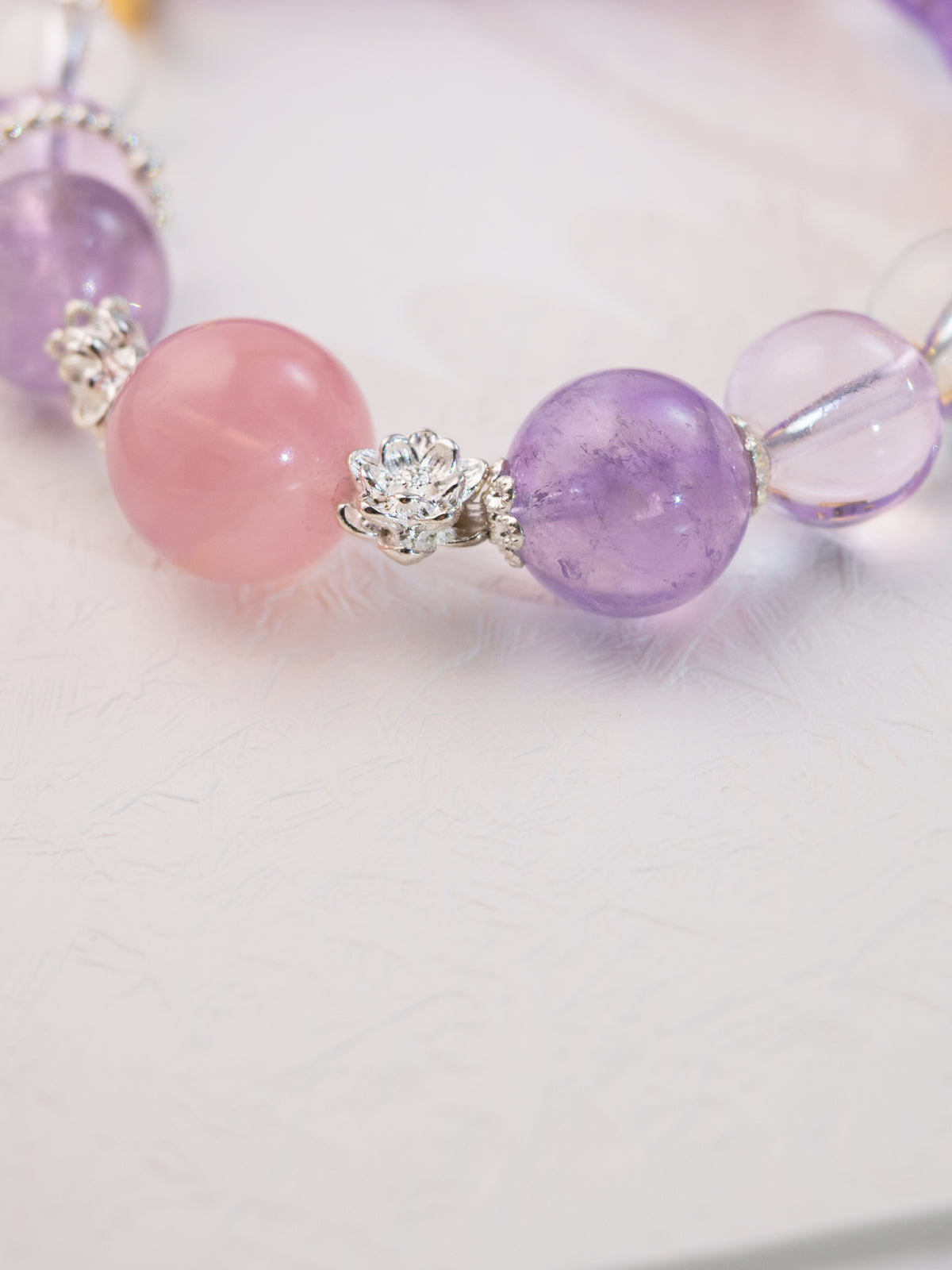 SoulBond Princess Crystal Cat Collar close-up of pink and purple beads with silver-tone flower spacers