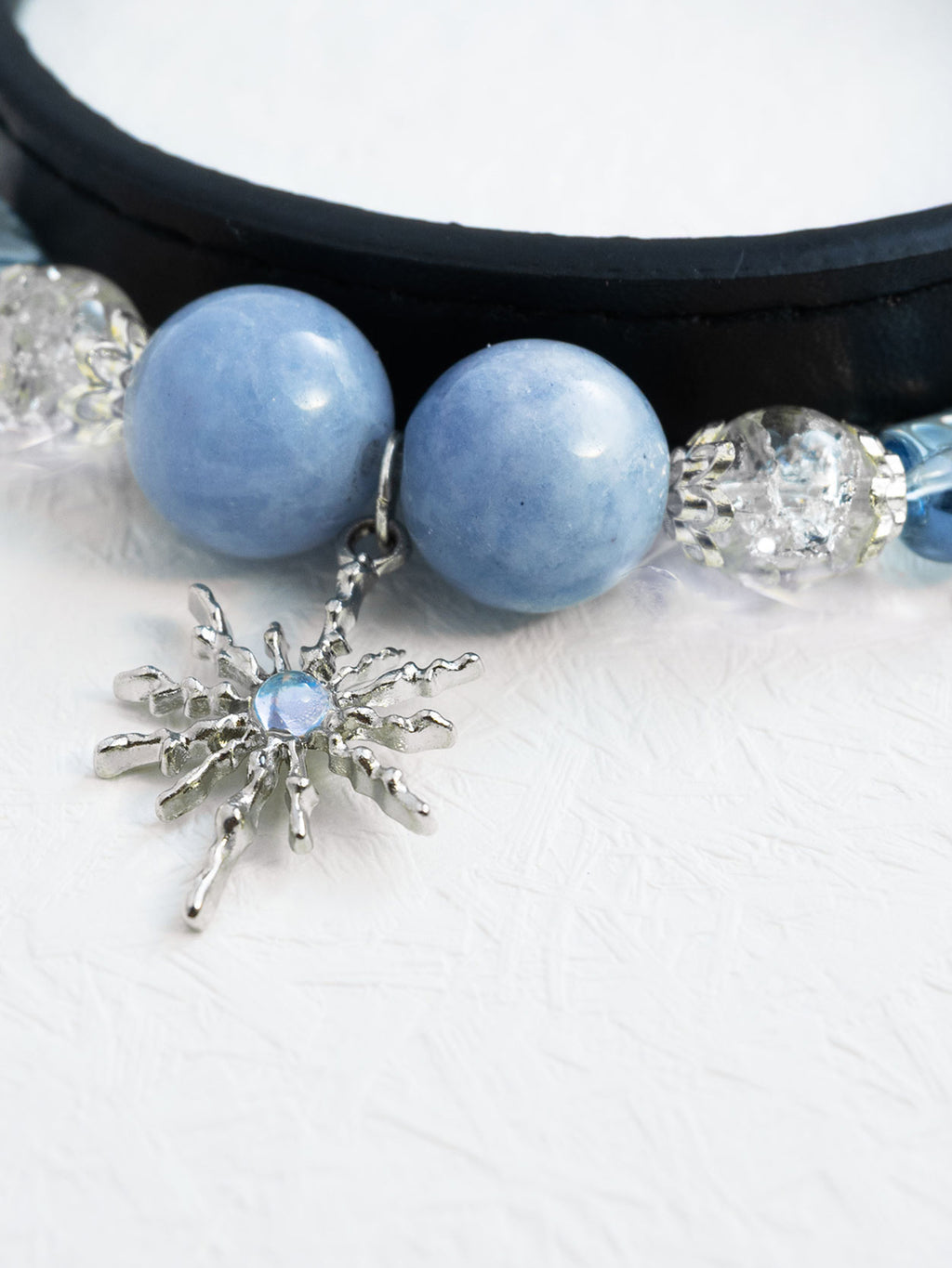SoulBond Elegant Princess Crystal Pet Collar close-up of blue round beads and a silver-tone starburst pendant